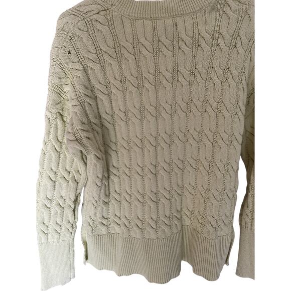 J Jones NY Women's M Lime Green Cotton V Neck Cable Knit Pullover Sweater Preppy - Picture 6 of 7